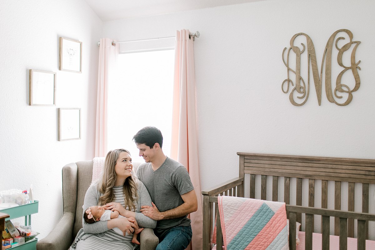 Fort Worth Lifestyle Newborn Photoshoot with Alayna in her Pink and White Llama themed nursery.